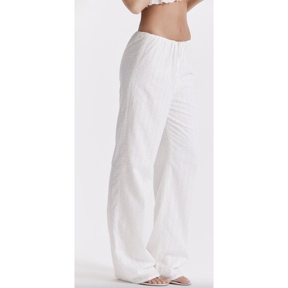 HOUSE OF CB Frankie Broderie Anglaise Drawstring Pants in Ivory Size Small - Picture 4 of 15